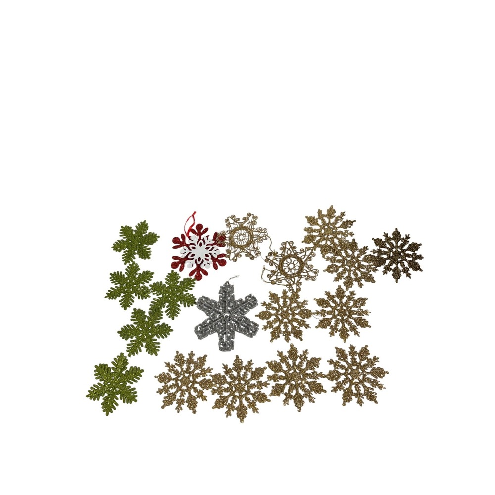 Glitter Snowflake Ornaments Christmas Tree Decorations Set of 18 Assorted Colors